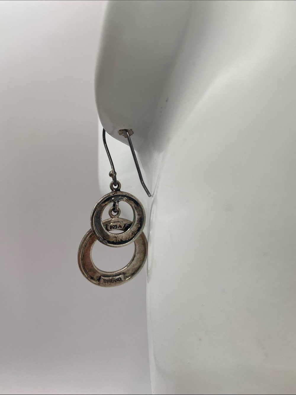 Suspicion Marcasite Sterling Silver 925 Double Hoop Dangle Earrings 2”L - Picture 7 of 9